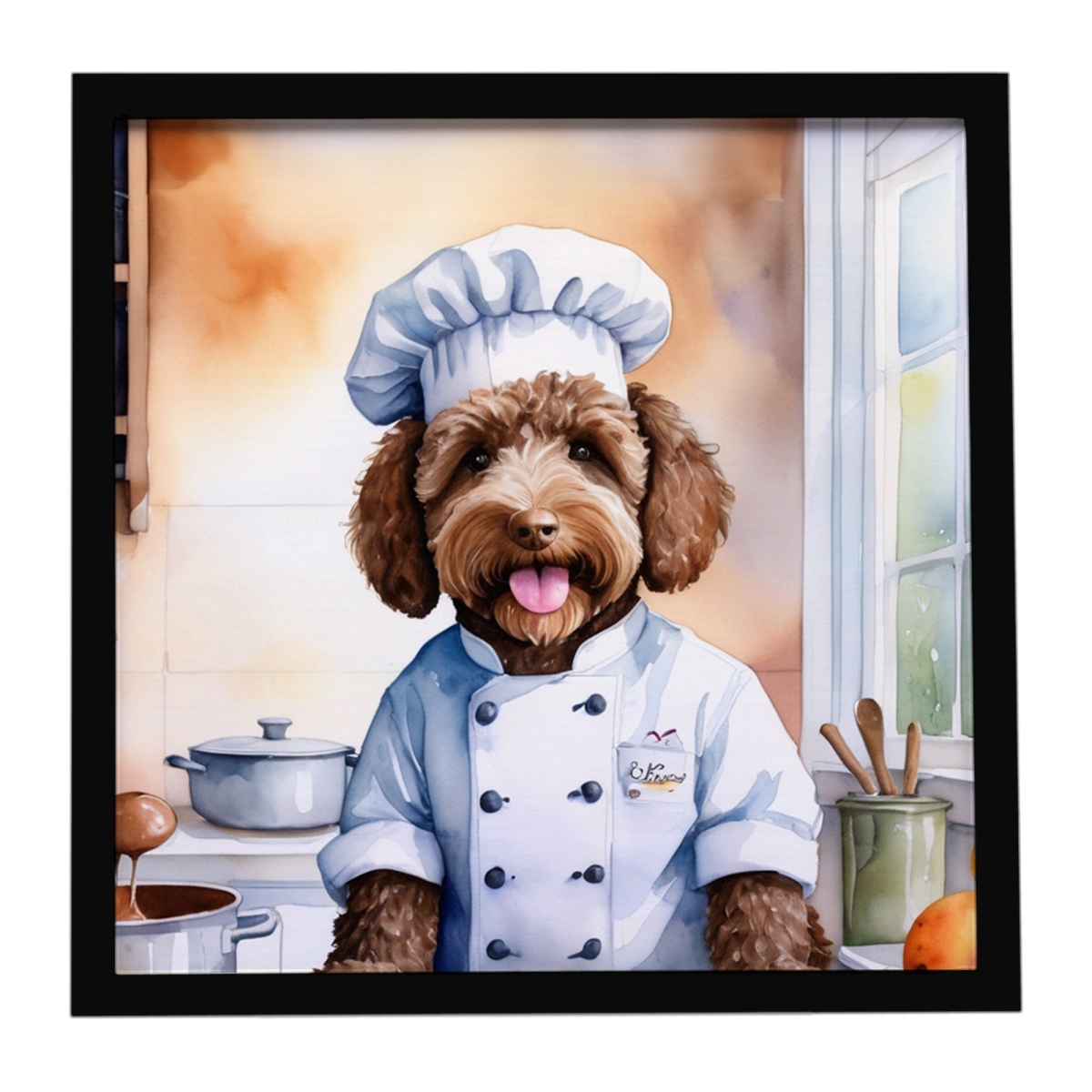 DAC6279MFP88 8 x 8 in. Labradoodle The Chef Framed Metal Print