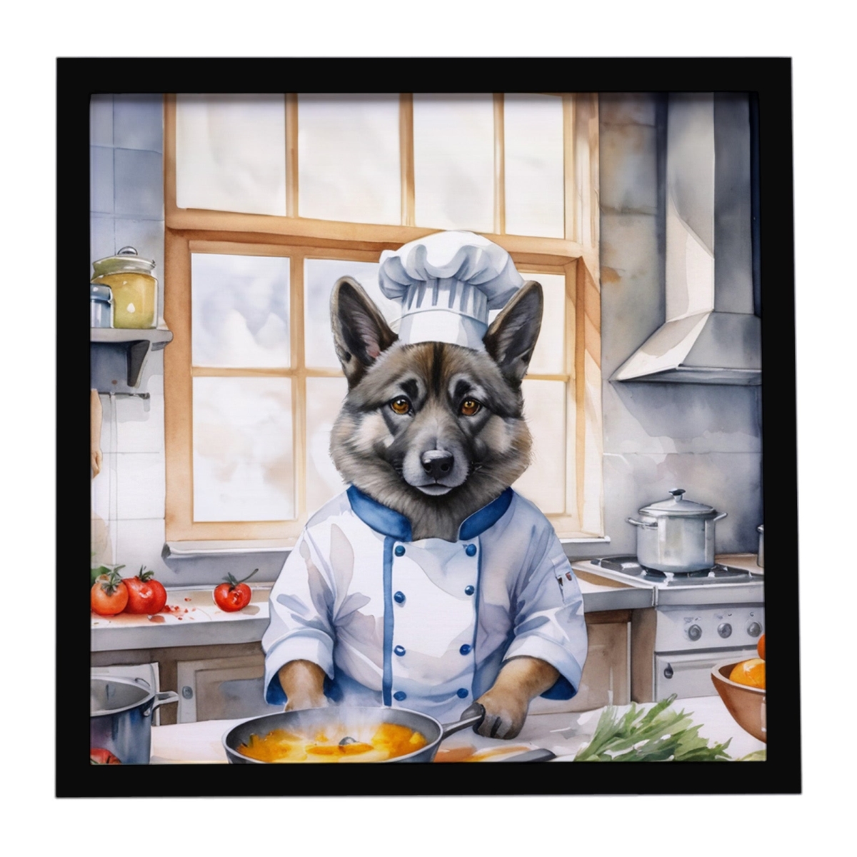 DAC6291MFP88 8 x 8 in. Norwegian Elkhound The Chef Framed Metal Print