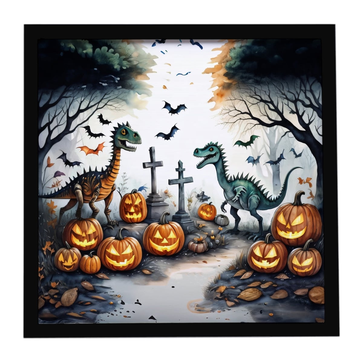 DAC2240MFP88 8 x 8 in. Dinosaurs Spooky Halloween Framed Metal Print