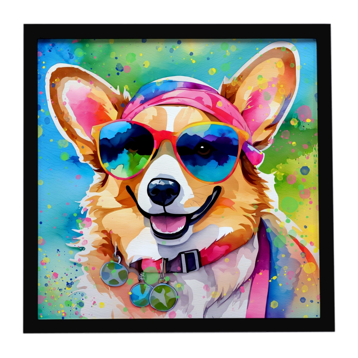 DAC2496MFP88 8 x 8 in. Corgi Hippie Dawg Framed Metal Print