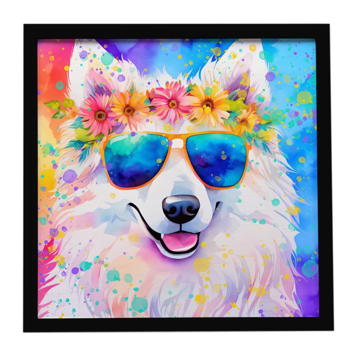 DAC2549MFP88 8 x 8 in. Samoyed Hippie Dawg Framed Metal Print