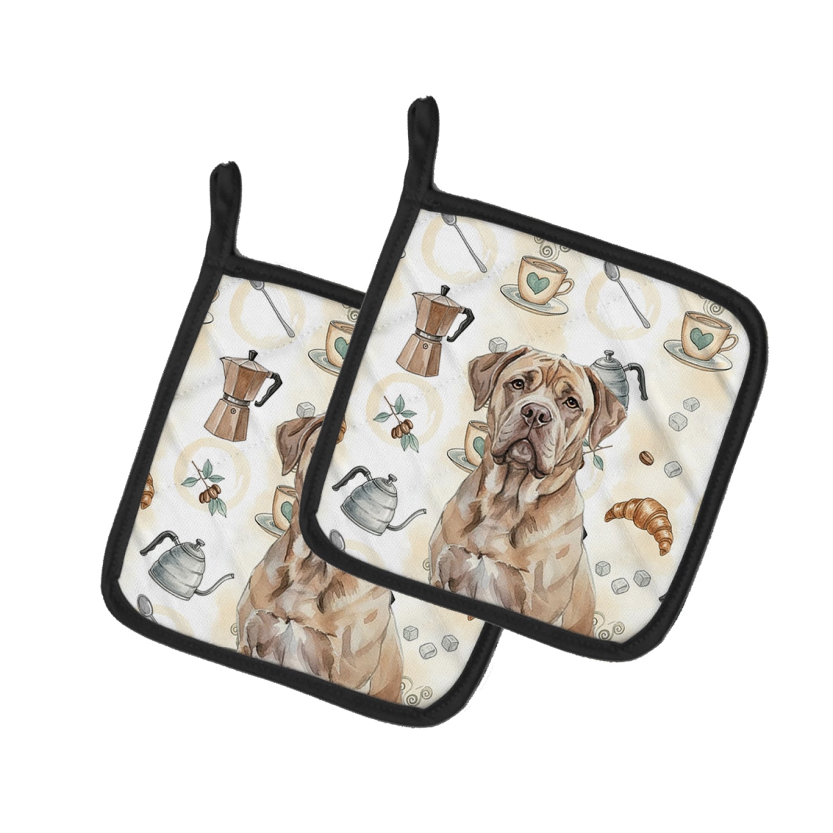 Picture of Carolines Treasures WDK7412PTHD 7.5 x 7.5 in. Isabella Dogue de Bordeaux Coffee Bar Pair of Pot Holders