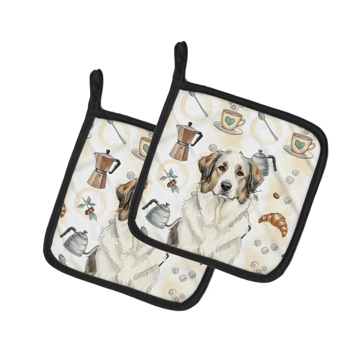 Picture of Carolines Treasures WDK7456PTHD 7.5 x 7.5 in. Decal Great Pyrenees Coffee Bar Pair of Pot Holders