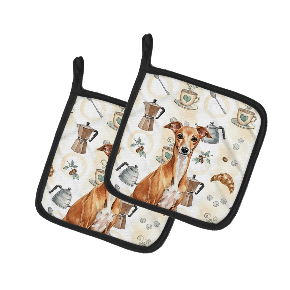 Picture of Carolines Treasures WDK7481PTHD 7.5 x 7.5 in. Red Italian Greyhound Coffee Bar Pair of Pot Holders