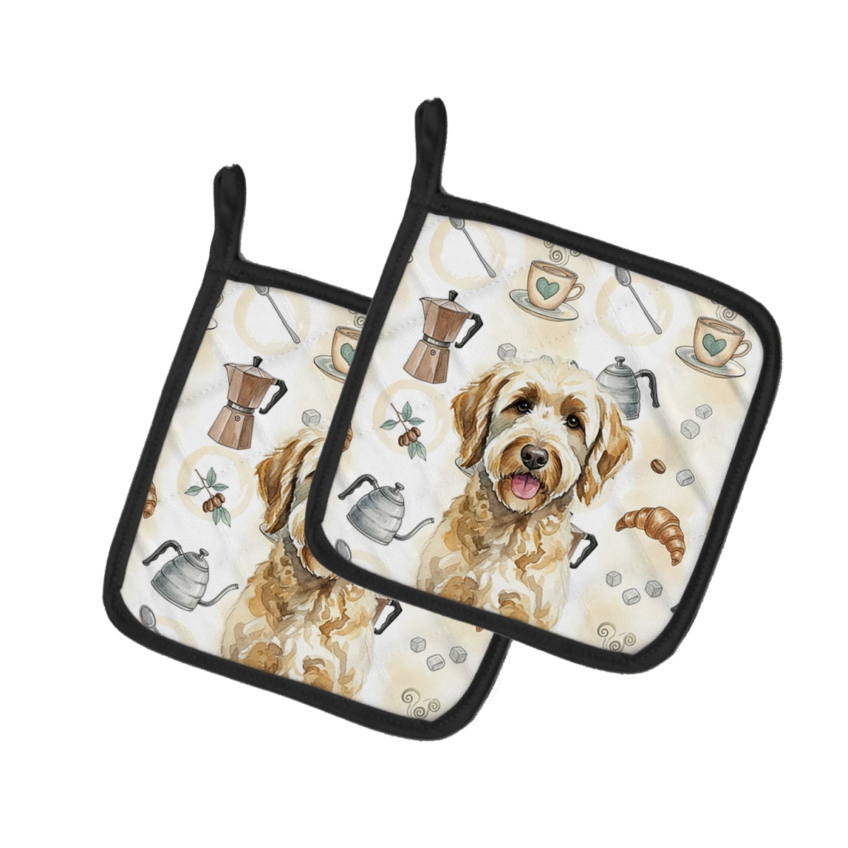 Picture of Carolines Treasures WDK7491PTHD 7.5 x 7.5 in. Labradoodle Coffee Bar Pair of Pot Holders