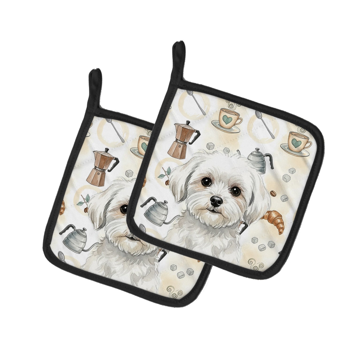 Picture of Carolines Treasures WDK7506PTHD 7.5 x 7.5 in. Maltese Coffee Bar Pair of Pot Holders