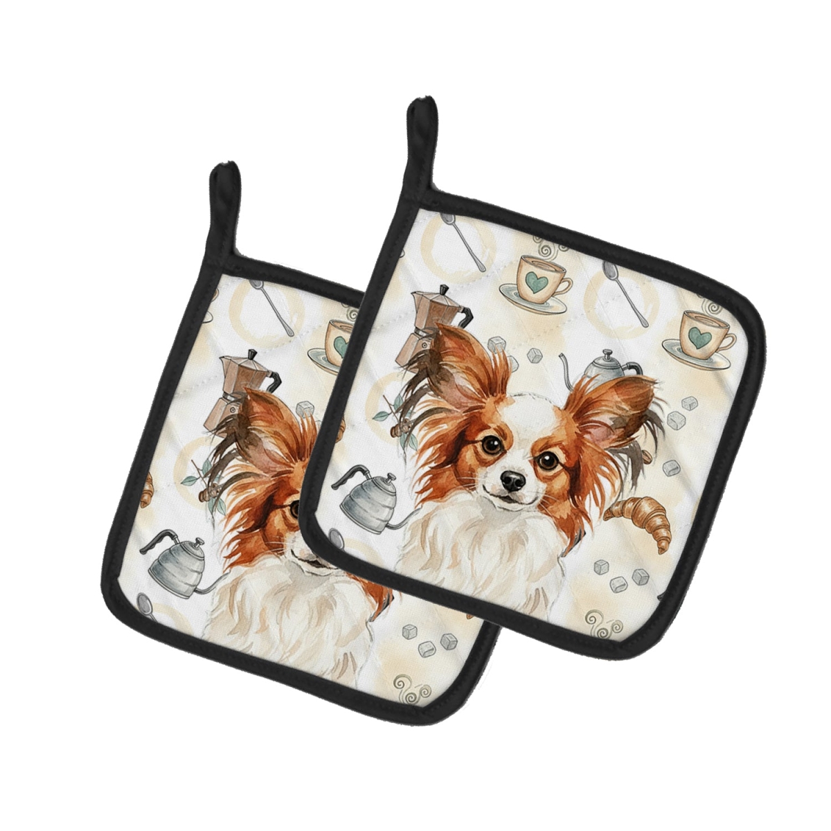 Picture of Carolines Treasures WDK7544PTHD 7.5 x 7.5 in. White with Red Papillon Coffee Bar Pair of Pot Holders