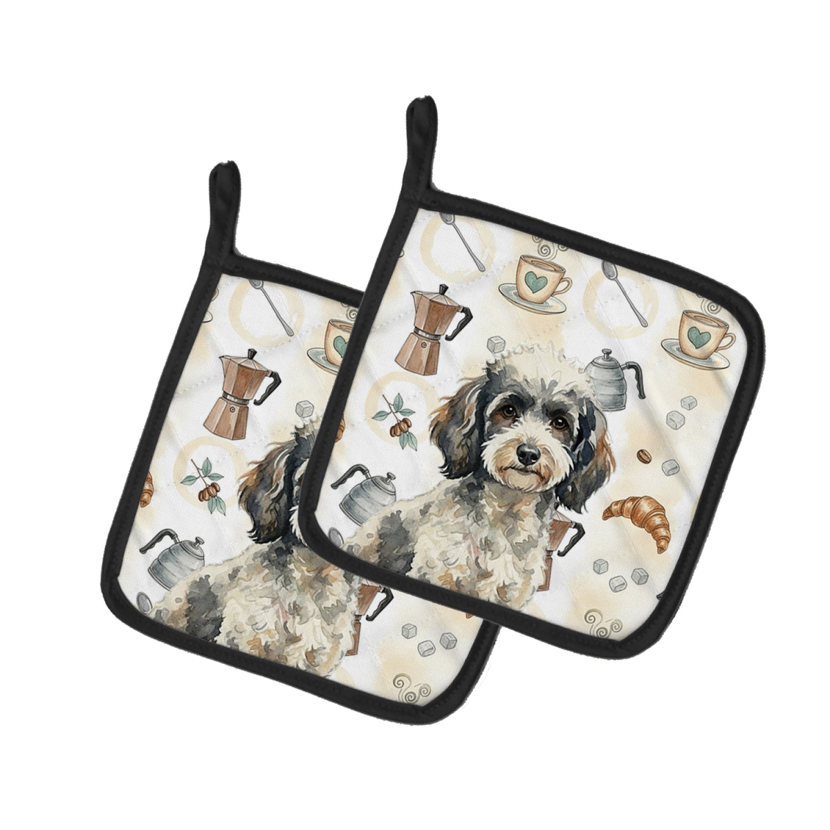 Picture of Carolines Treasures WDK7574PTHD 7.5 x 7.5 in. Toy Parti Poodle Coffee Bar Pair of Pot Holders