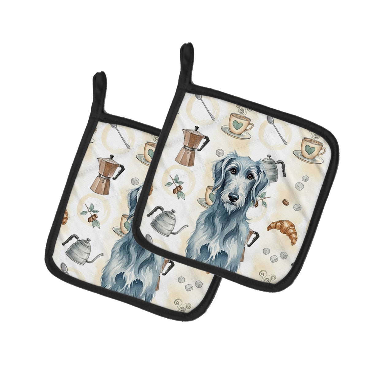 Picture of Carolines Treasures WDK7602PTHD 7.5 x 7.5 in. Blue-Gray Scottish Deerhound Coffee Bar Pair of Pot Holders
