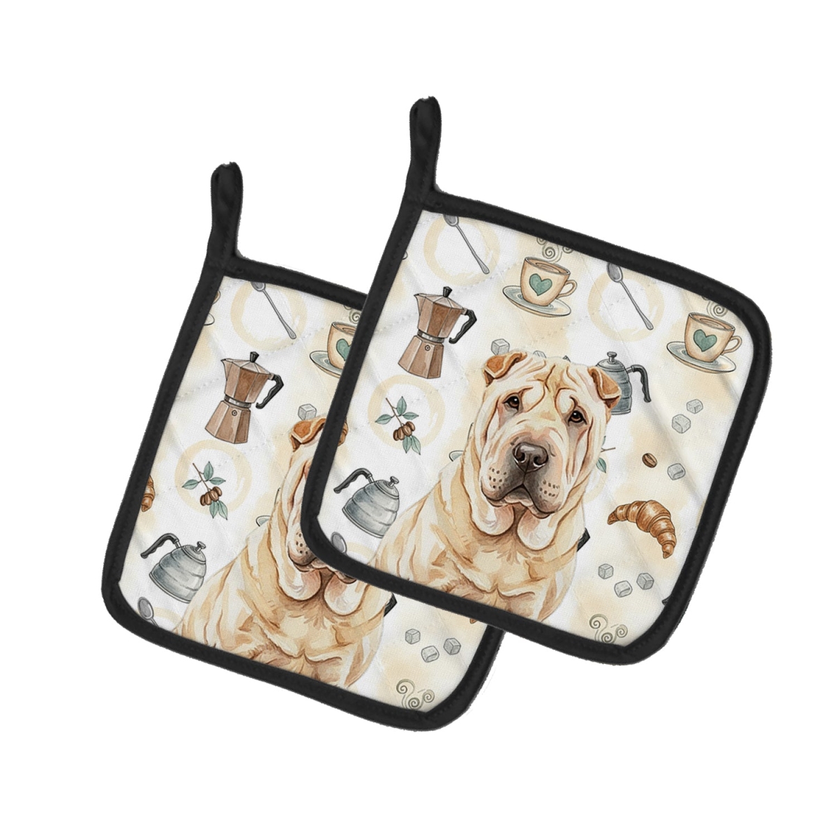 Picture of Carolines Treasures WDK7608PTHD 7.5 x 7.5 in. Shar Pei Coffee Bar Pair of Pot Holders