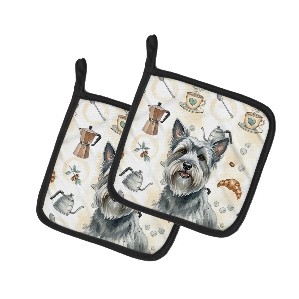 Picture of Carolines Treasures WDK7624PTHD 7.5 x 7.5 in. Gray Skye Terrier Coffee Bar Pair of Pot Holders