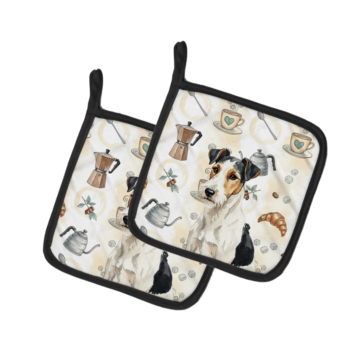 Picture of Carolines Treasures WDK7625PTHD 7.5 x 7.5 in. Smooth Fox Terrier Coffee Bar Pair of Pot Holders