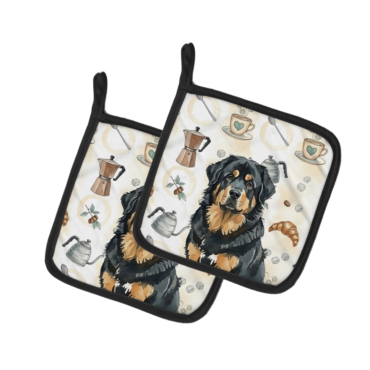 Picture of Carolines Treasures WDK7634PTHD 7.5 x 7.5 in. Black & Tan Tibetan Mastiff Coffee Bar Pair of Pot Holders