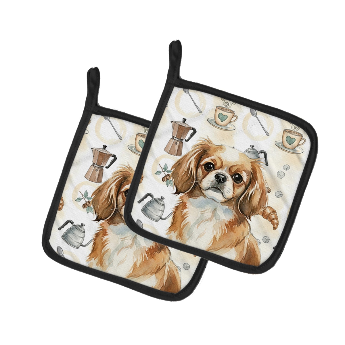 Picture of Carolines Treasures WDK7638PTHD 7.5 x 7.5 in. Tibetan Spaniel Coffee Bar Pair of Pot Holders