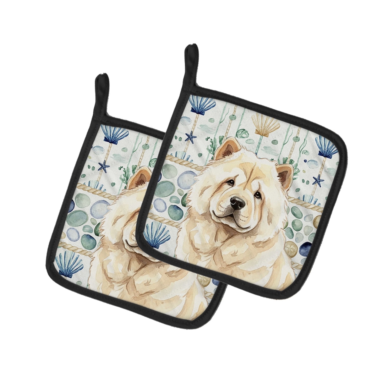 Picture of Carolines Treasures WDK6979PTHD 7.5 x 7.5 in. Cream Chow-Chow Coastal Sea Glass Pair of Pot Holders