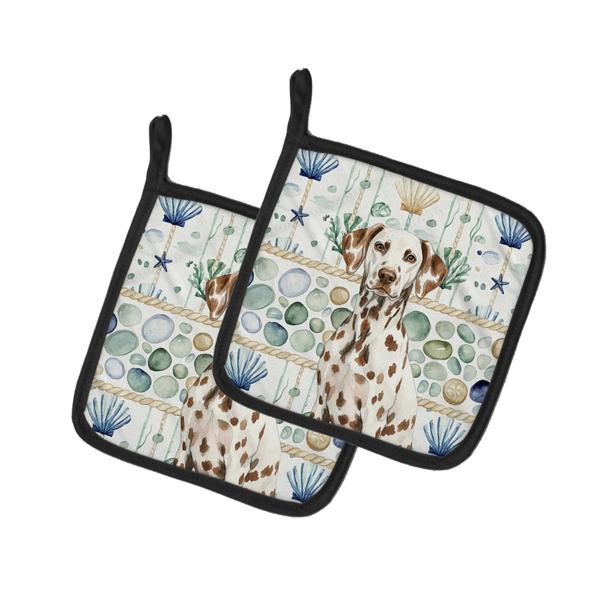 Picture of Carolines Treasures WDK7005PTHD 7.5 x 7.5 in. Liver Dalmatian Coastal Sea Glass Pair of Pot Holders