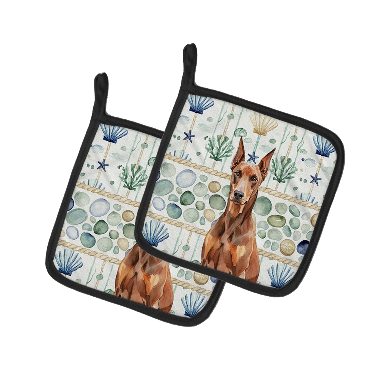 Picture of Carolines Treasures WDK7009PTHD 7.5 x 7.5 in. Red Doberman Pinscher Coastal Sea Glass Pair of Pot Holders