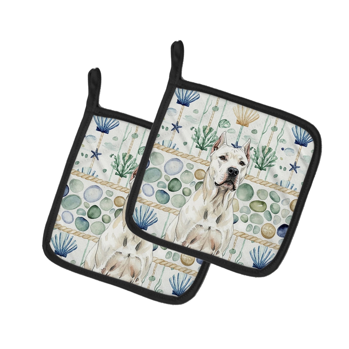 Picture of Carolines Treasures WDK7010PTHD 7.5 x 7.5 in. Dogo Argentino Coastal Sea Glass Pair of Pot Holders