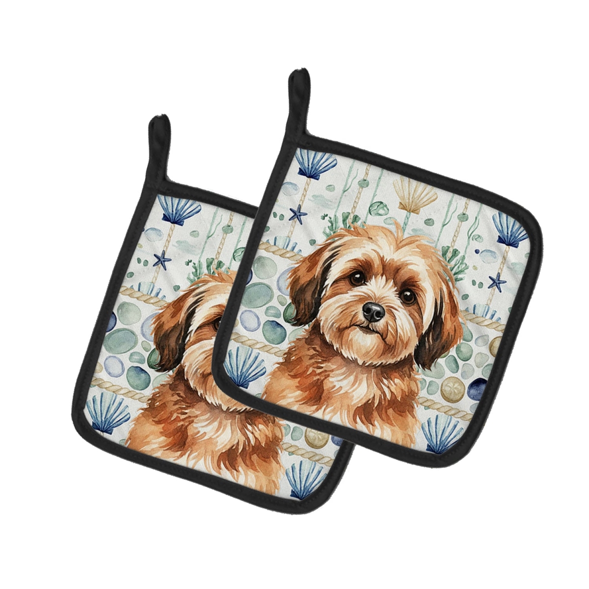 Picture of Carolines Treasures WDK7069PTHD 7.5 x 7.5 in. Sable Havanese Coastal Sea Glass Pair of Pot Holders