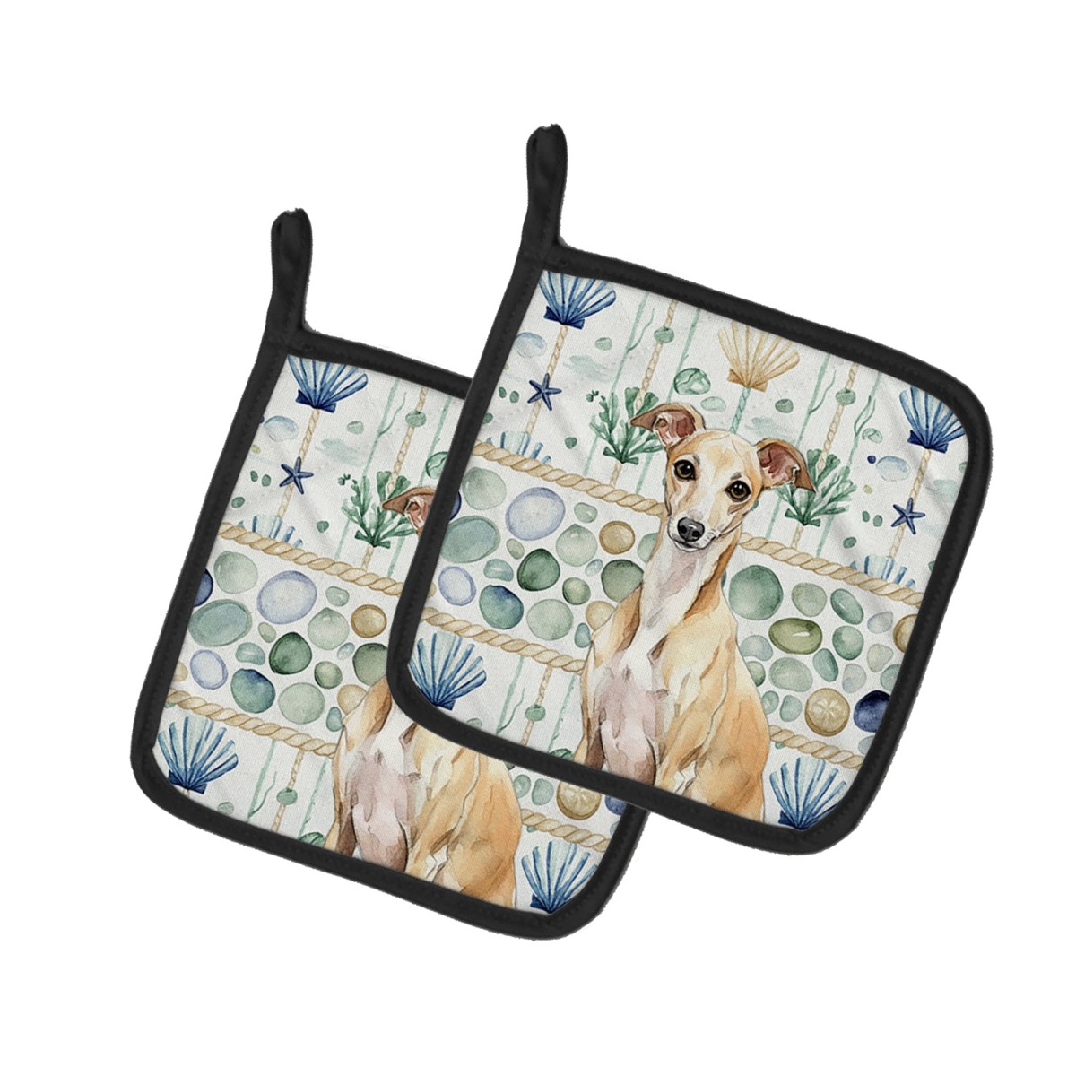 Picture of Carolines Treasures WDK7080PTHD 7.5 x 7.5 in. Fawn Italian Greyhound Coastal Sea Glass Pair of Pot Holders