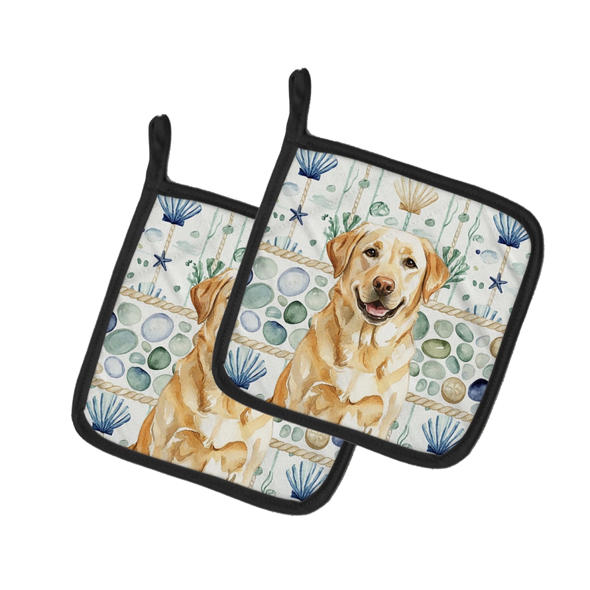 Picture of Carolines Treasures WDK7094PTHD 7.5 x 7.5 in. Yellow Labrador Retriever Coastal Sea Glass Pair of Pot Holders