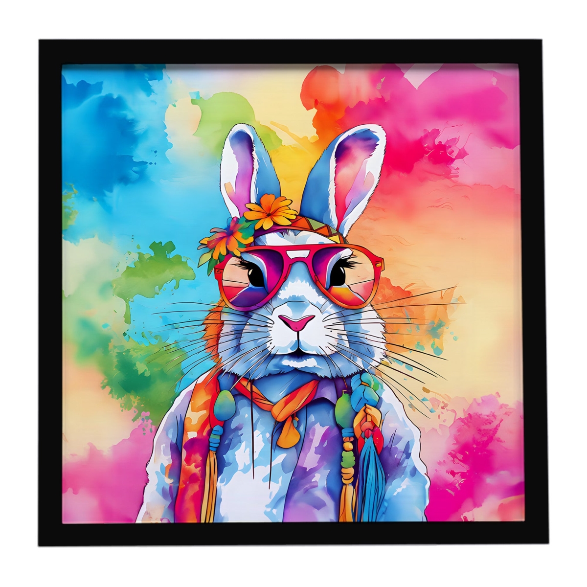 DAC4033MFP88 8 x 8 in. Hippie Animal Rabbit Framed Metal Print