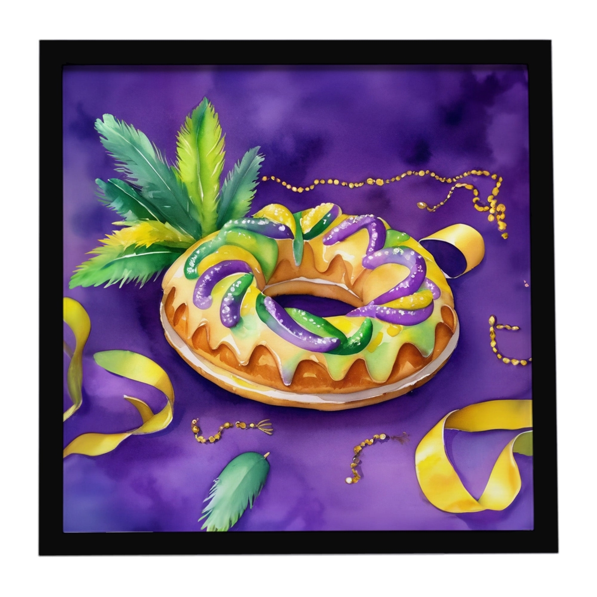 King Cake Mardi Gras Framed Metal Print - Multicolor - 8 x 8 in. - Durable Aluminum