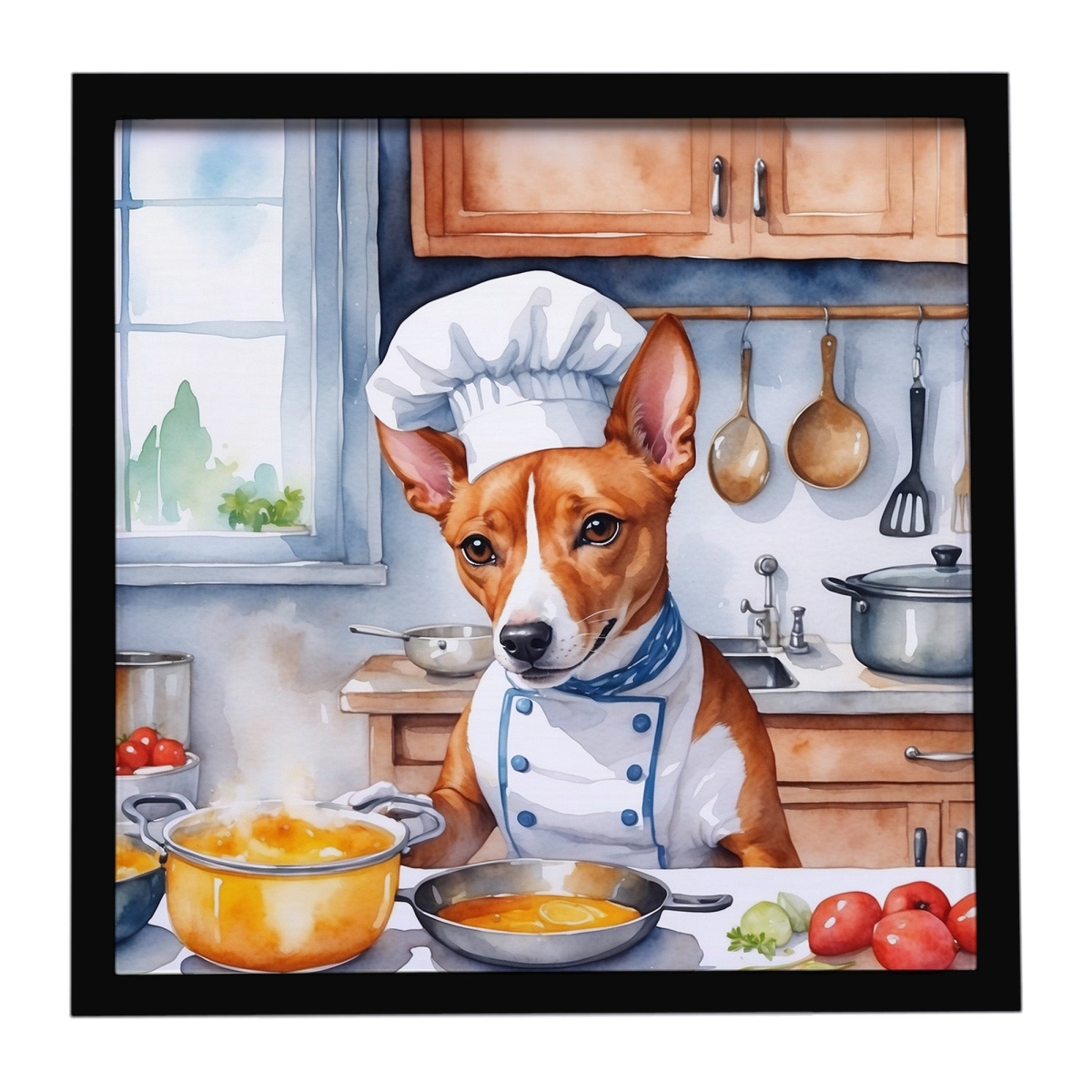 DAC6195MFP88 8 x 8 in. Basenji The Chef Framed Metal Print