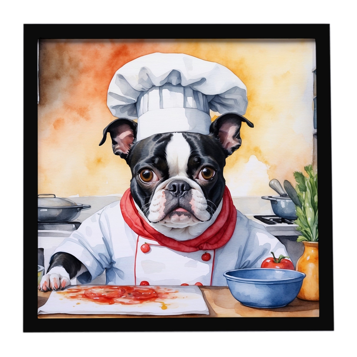 DAC6215MFP88 8 x 8 in. Boston Terrier The Chef Framed Metal Print