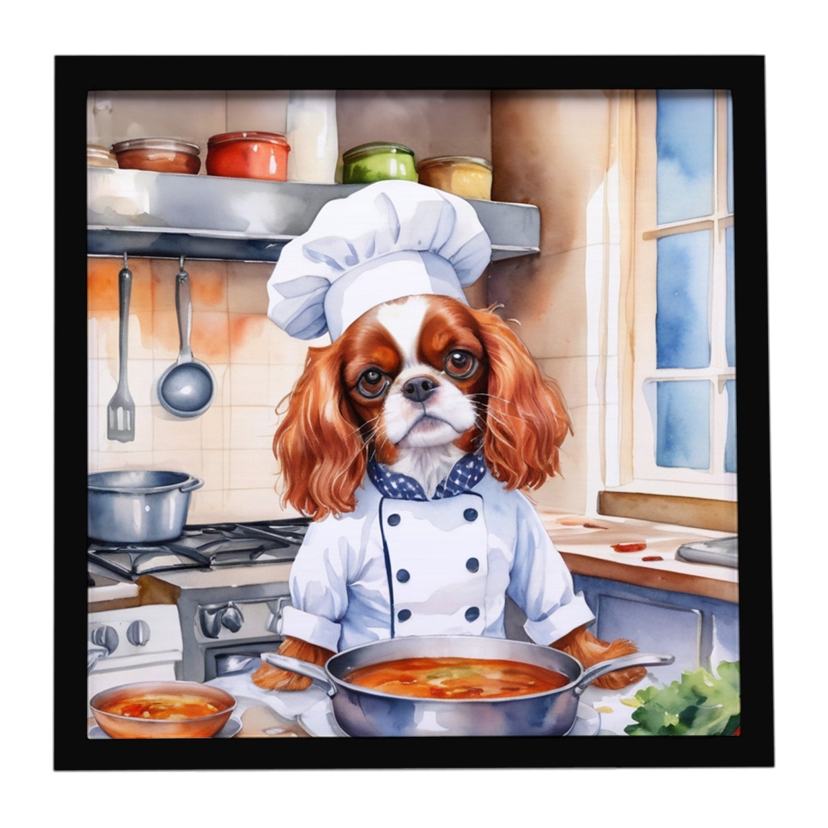 DAC6227MFP88 8 x 8 in. Cavalier Spaniel The Chef Framed Metal Print