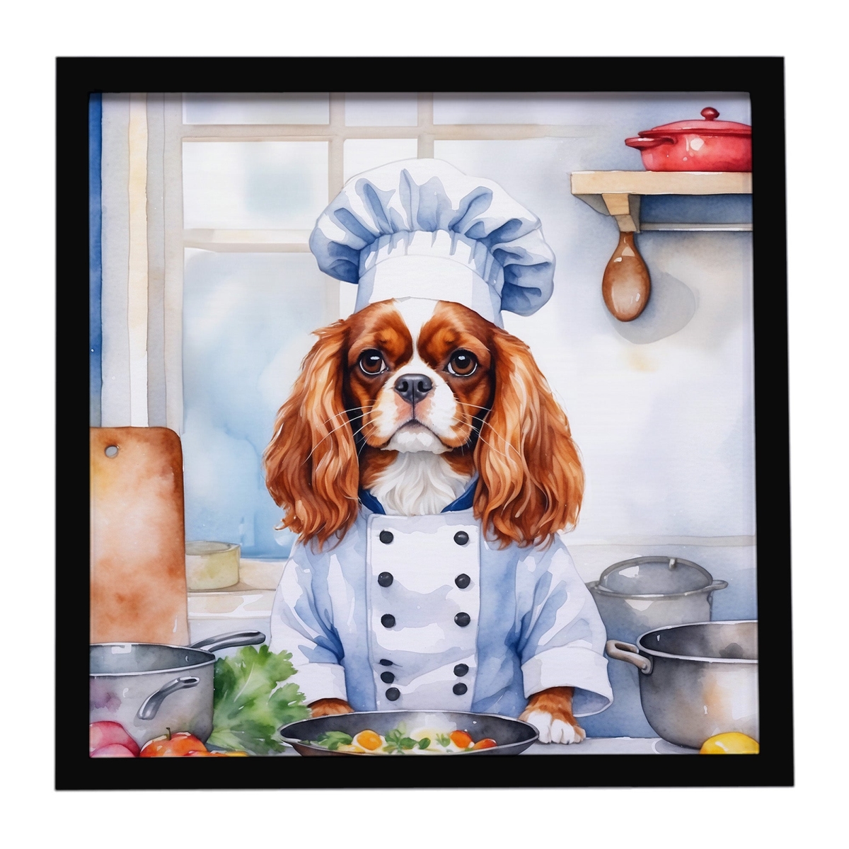 DAC6228MFP88 8 x 8 in. Cavalier Spaniel The Chef Framed Metal Print