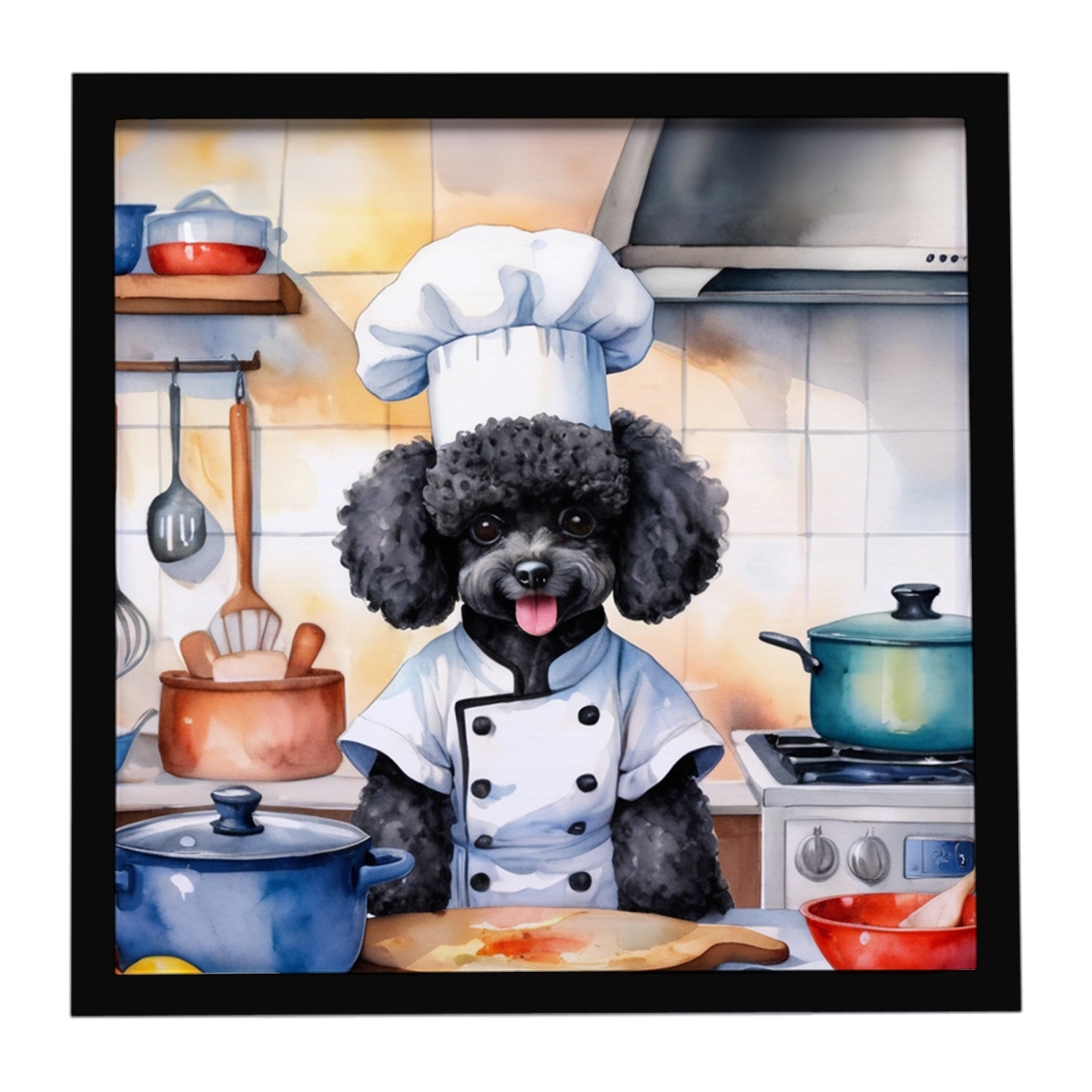 DAC6303MFP88 8 x 8 in. Black Poodle The Chef Framed Metal Print