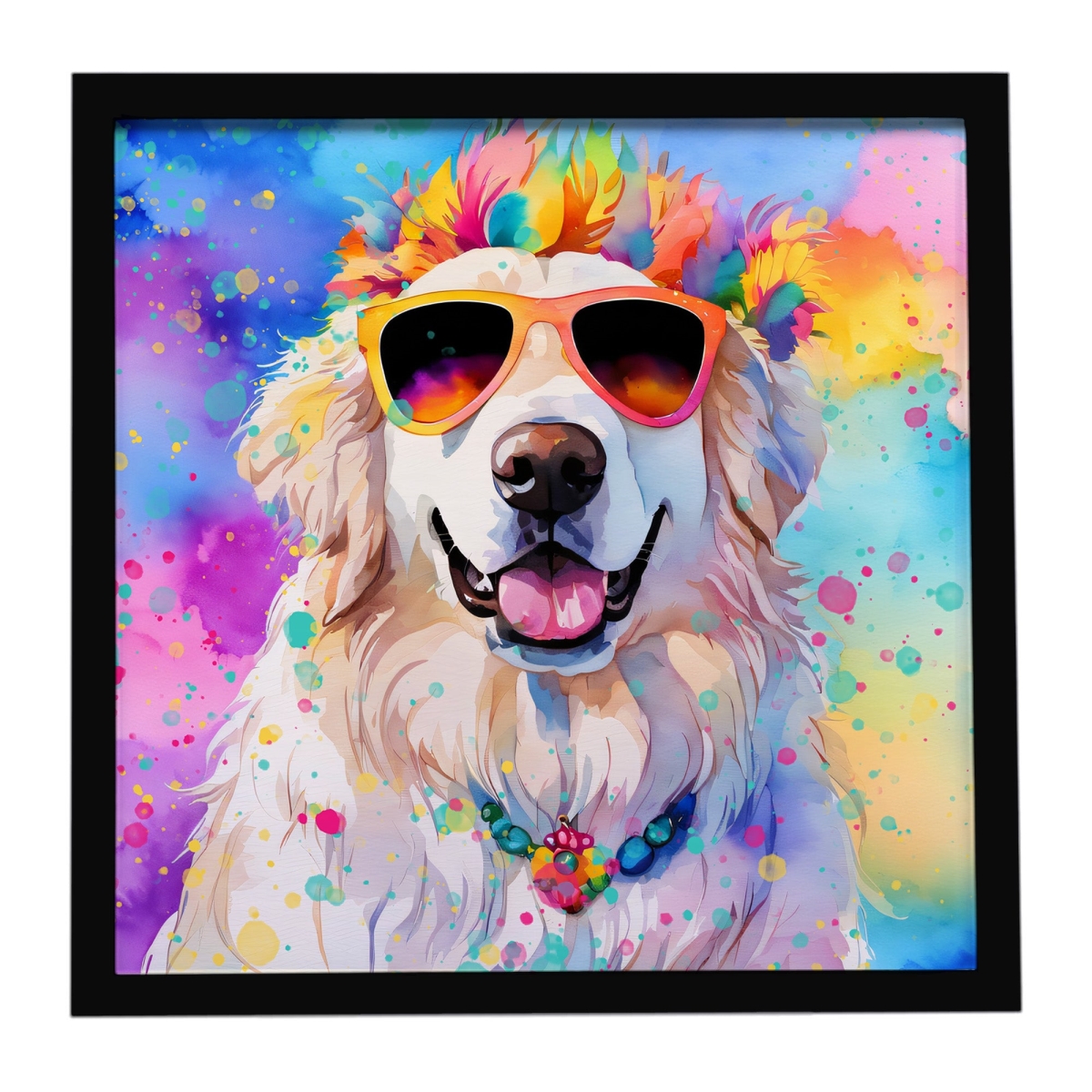 DAC2515MFP88 8 x 8 in. Great Pyrenees Hippie Dawg Framed Metal Print