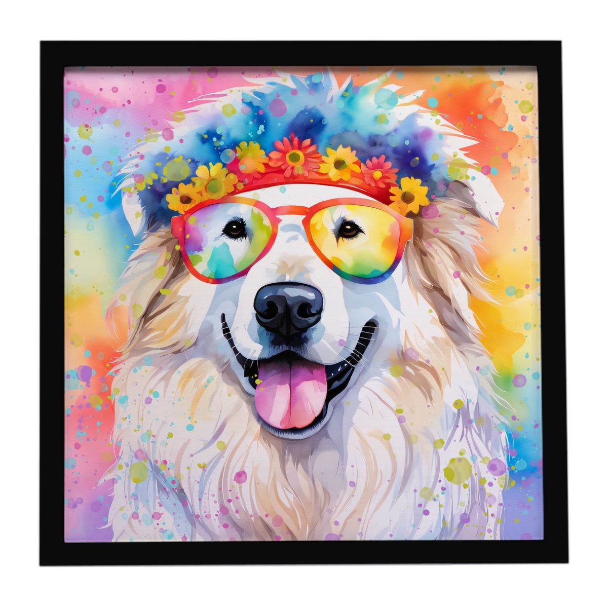 DAC2517MFP88 8 x 8 in. Great Pyrenees Hippie Dawg Framed Metal Print