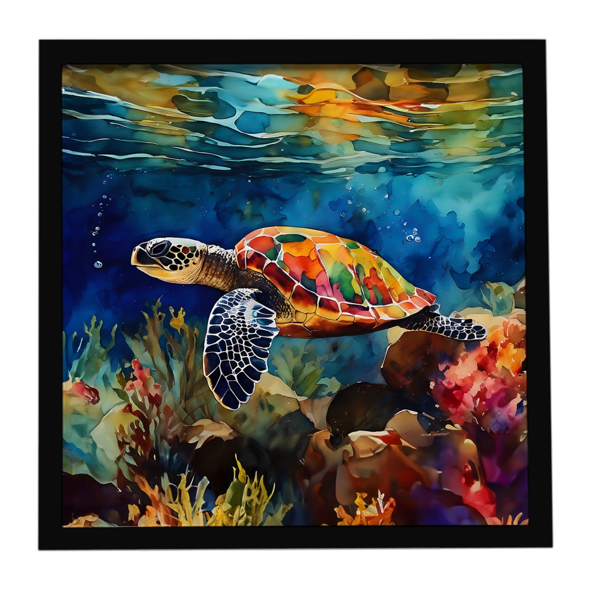 DAC2808MFP88 8 x 8 in. Loggerhead Sea Turtle Framed Metal Print