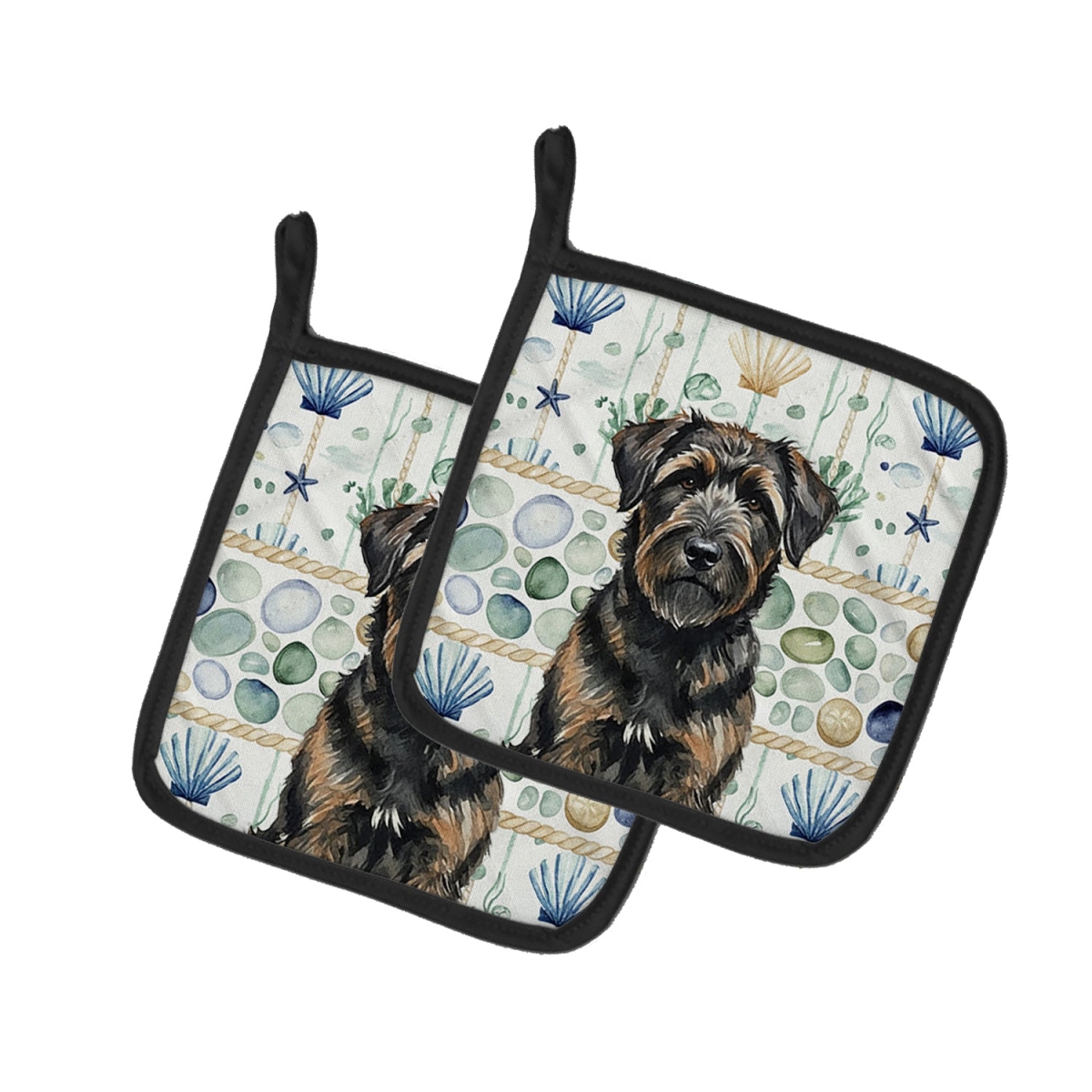 Picture of Carolines Treasures WDK6934PTHD 7.5 x 7.5 in. Brindle Bouvier des Flandres Coastal Sea Glass Pair of Pot Holders