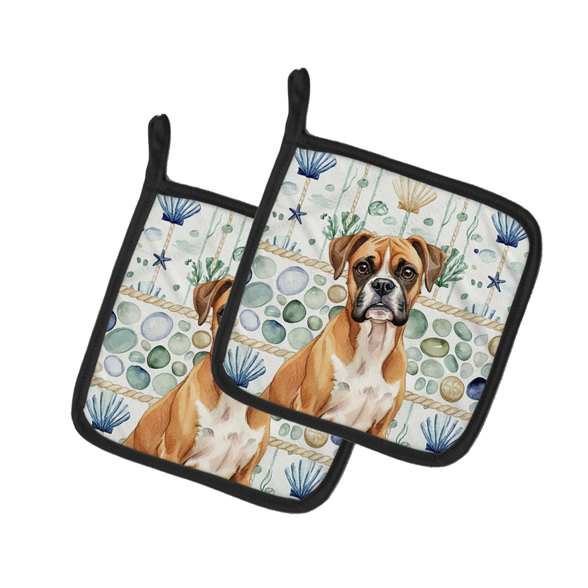Picture of Carolines Treasures WDK6936PTHD 7.5 x 7.5 in. Boxer Coastal Sea Glass Pair of Pot Holders