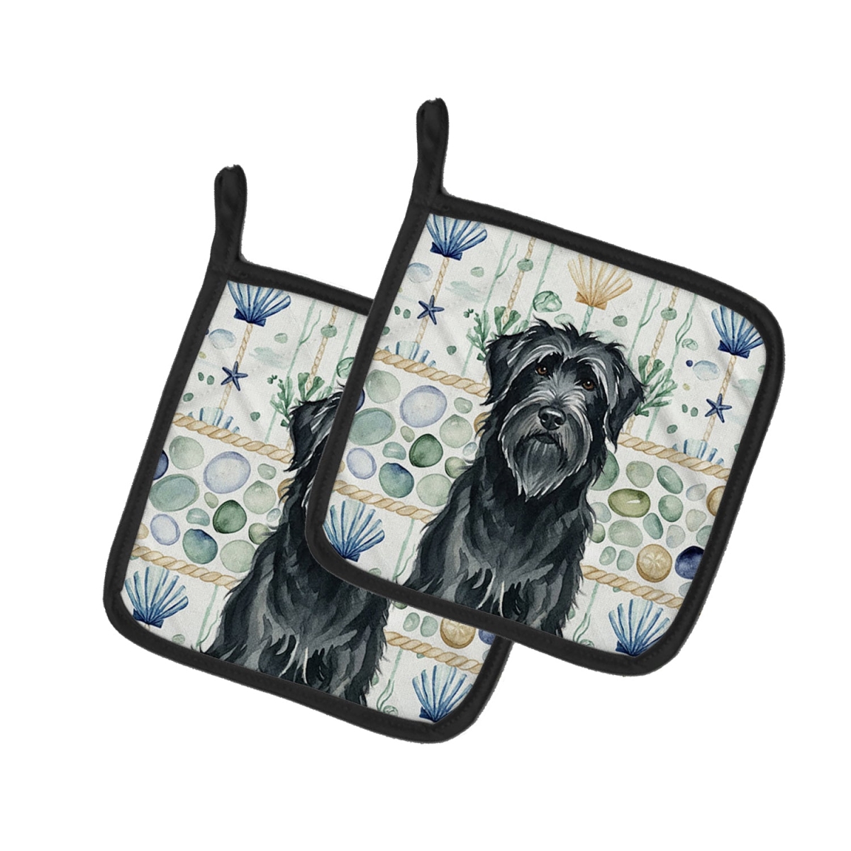 Picture of Carolines Treasures WDK6940PTHD 7.5 x 7.5 in. Black Briard Coastal Sea Glass Pair of Pot Holders