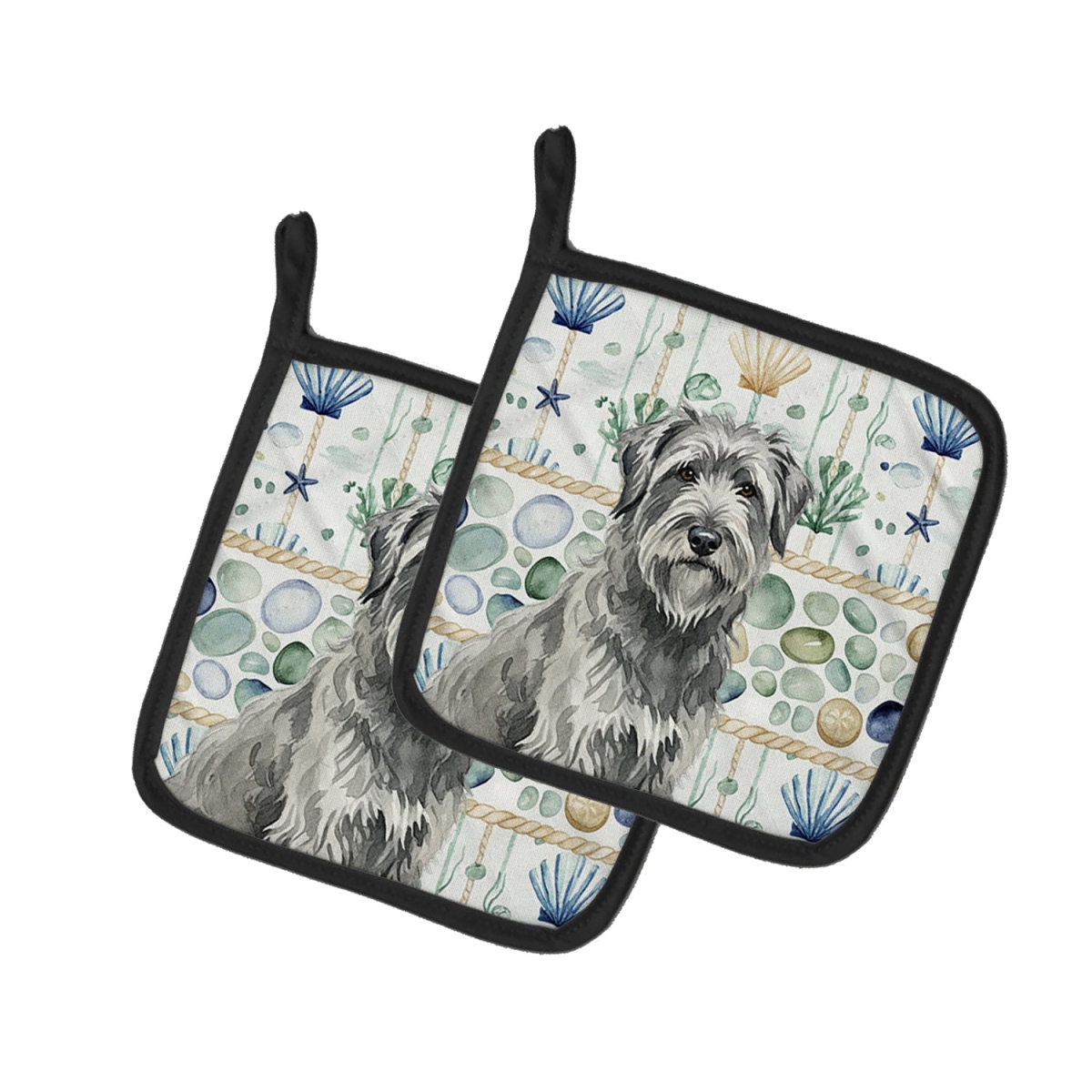 Picture of Carolines Treasures WDK6941PTHD 7.5 x 7.5 in. Gray Briard Coastal Sea Glass Pair of Pot Holders