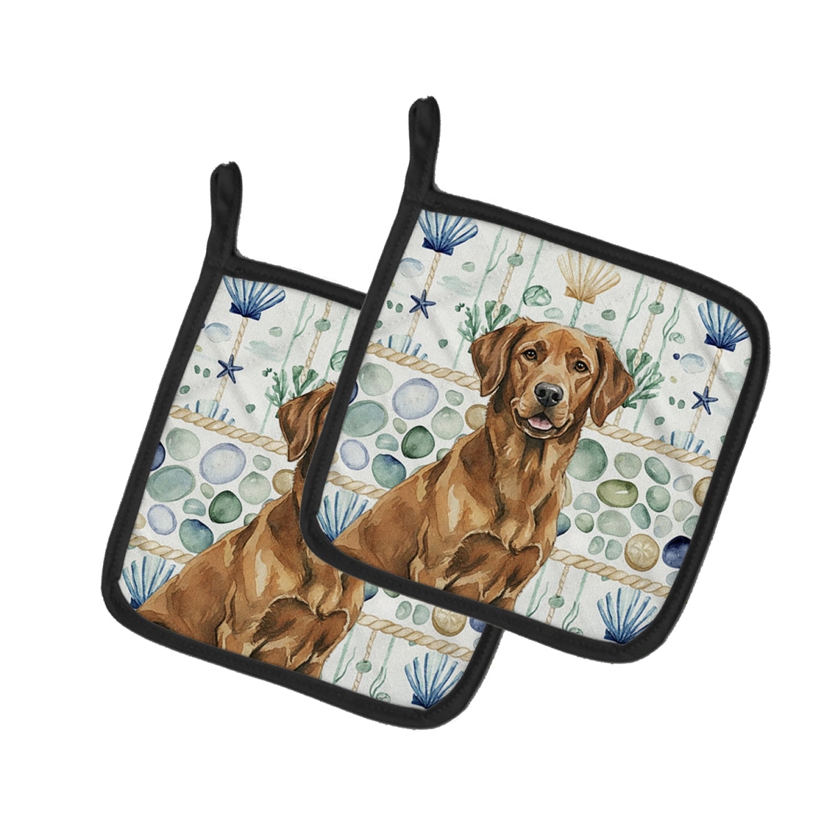Picture of Carolines Treasures WDK6967PTHD 7.5 x 7.5 in. Chesapeake Bay Retriever Coastal Sea Glass Pair of Pot Holders