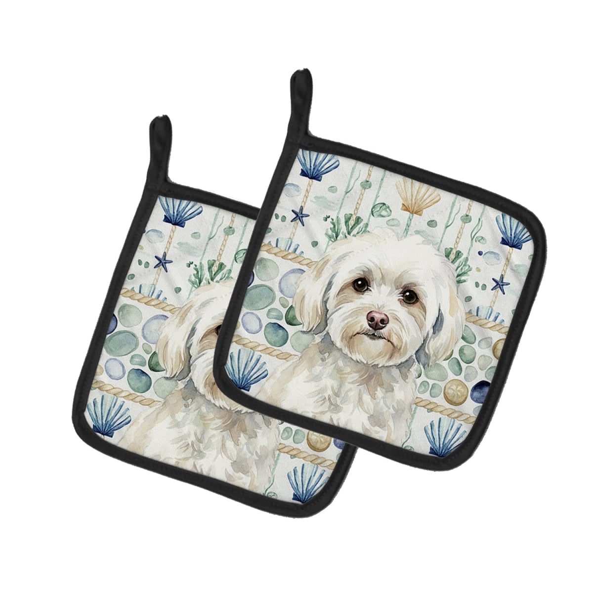 Picture of Carolines Treasures WDK7070PTHD 7.5 x 7.5 in. White Havanese Coastal Sea Glass Pair of Pot Holders