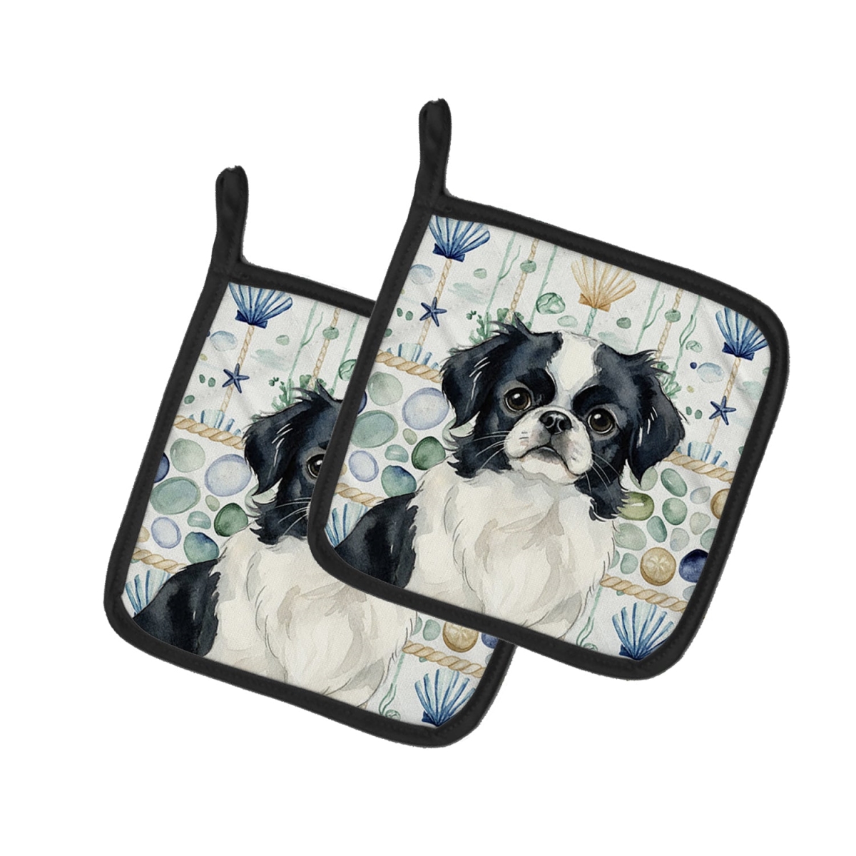 Picture of Carolines Treasures WDK7085PTHD 7.5 x 7.5 in. Black & White Japanese Chin Coastal Sea Glass Pair of Pot Holders