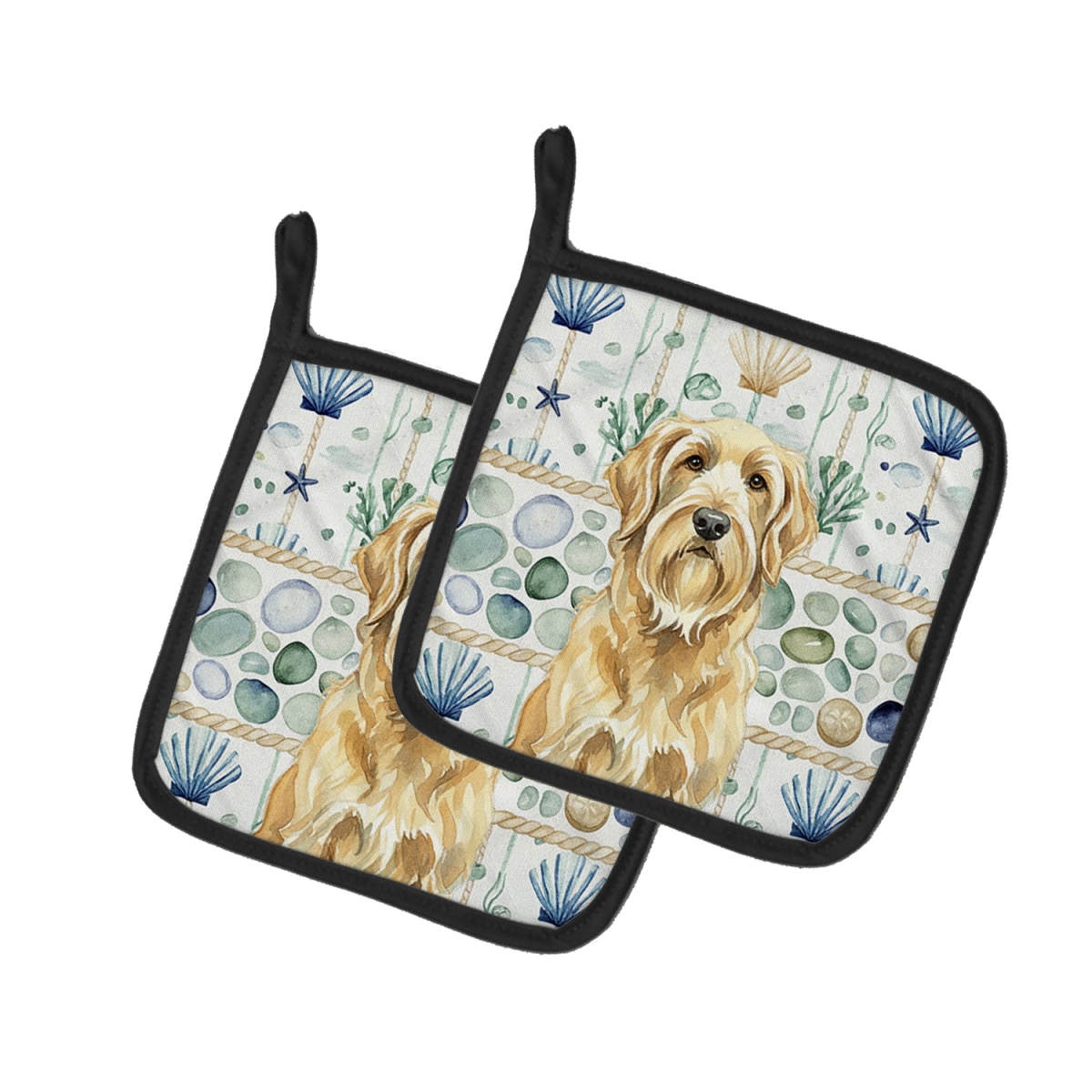 Picture of Carolines Treasures WDK7140PTHD 7.5 x 7.5 in. Wheaten & Tan Otterhound Coastal Sea Glass Pair of Pot Holders