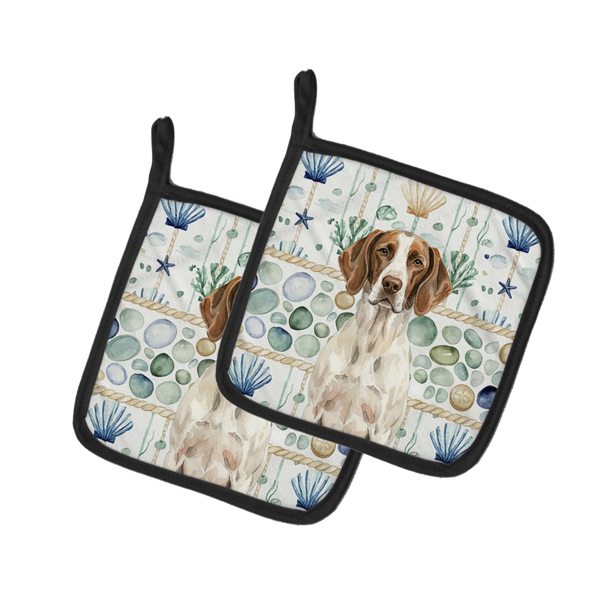 Picture of Carolines Treasures WDK7155PTHD 7.5 x 7.5 in. Liver & White Pointer Coastal Sea Glass Pair of Pot Holders