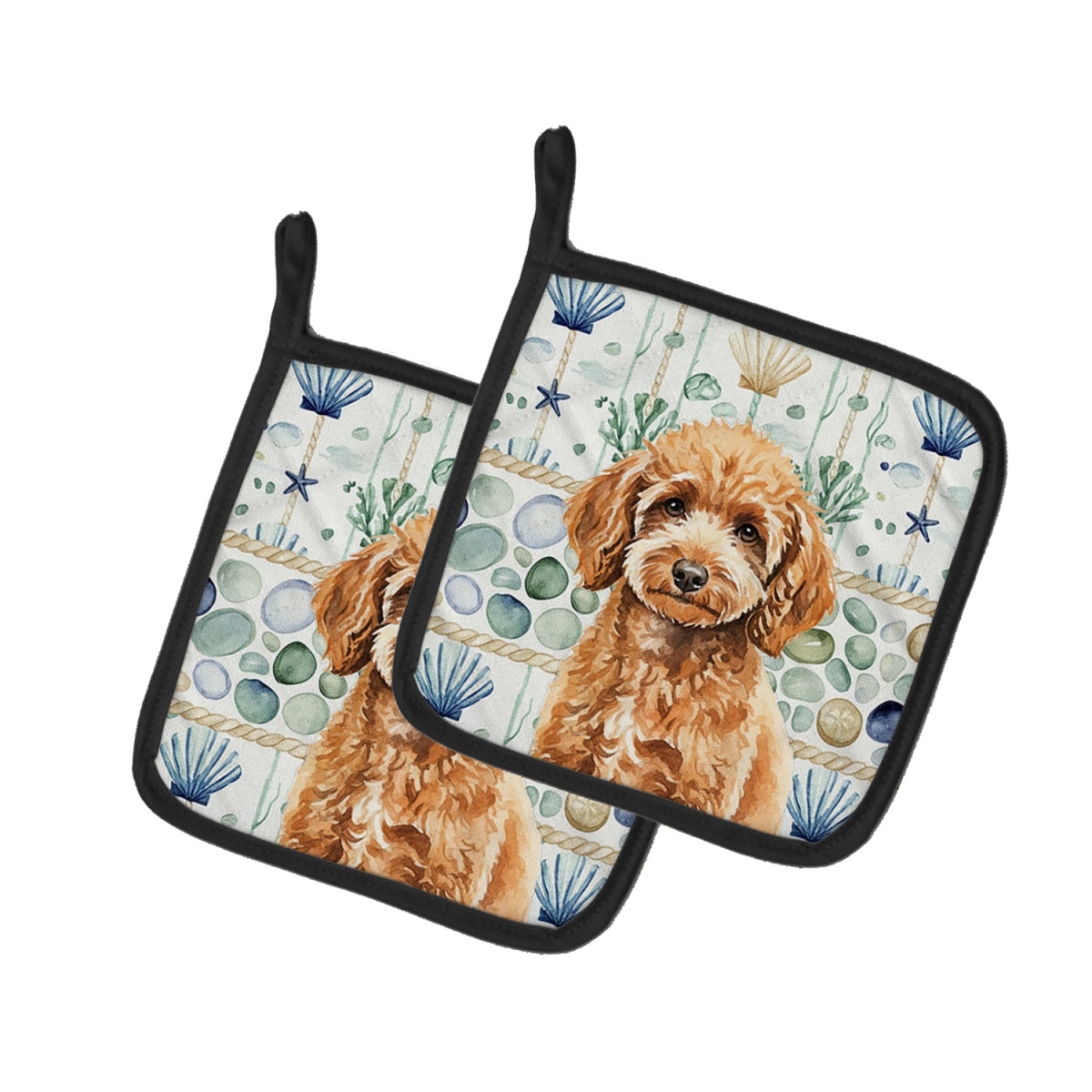 Picture of Carolines Treasures WDK7163PTHD 7.5 x 7.5 in. Miniature Apricot Poodle Coastal Sea Glass Pair of Pot Holders