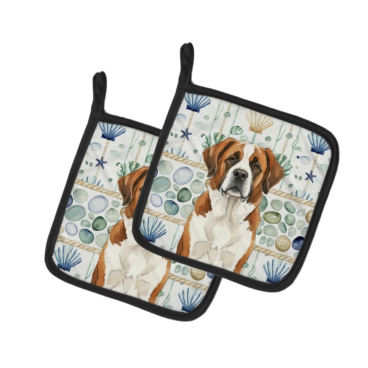 Picture of Carolines Treasures WDK7193PTHD 7.5 x 7.5 in. Brown & White Saint Bernard Coastal Sea Glass Pair of Pot Holders