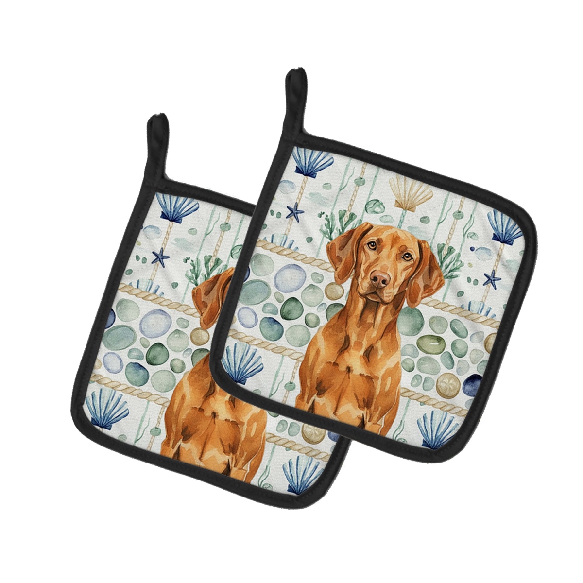 Picture of Carolines Treasures WDK7246PTHD 7.5 x 7.5 in. Vizsla Coastal Sea Glass Pair of Pot Holders