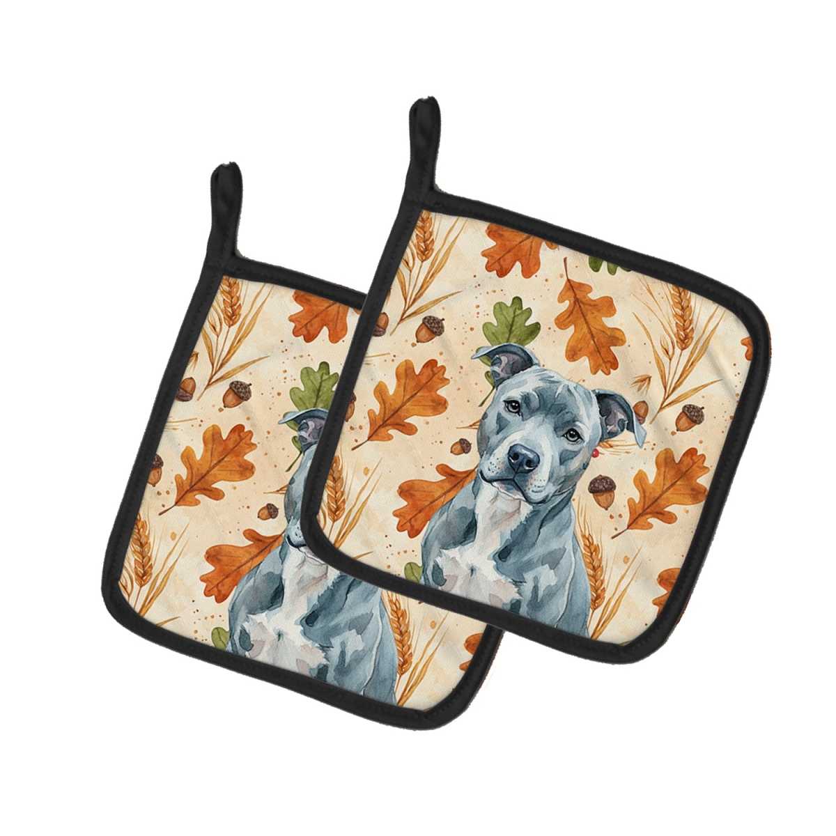 Picture of Carolines Treasures WDK7682PTHD 7.5 x 7.5 in. Blue American Staffordshire Terrier Heirloom Fall Pair of Pot Holders