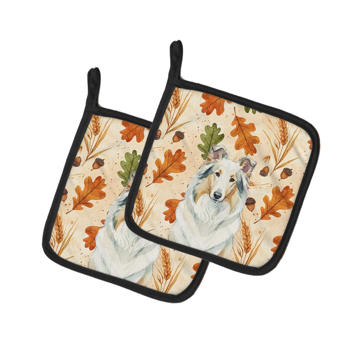 Picture of Carolines Treasures WDK7788PTHD 7.5 x 7.5 in. White Collie Heirloom Fall Pair of Pot Holders