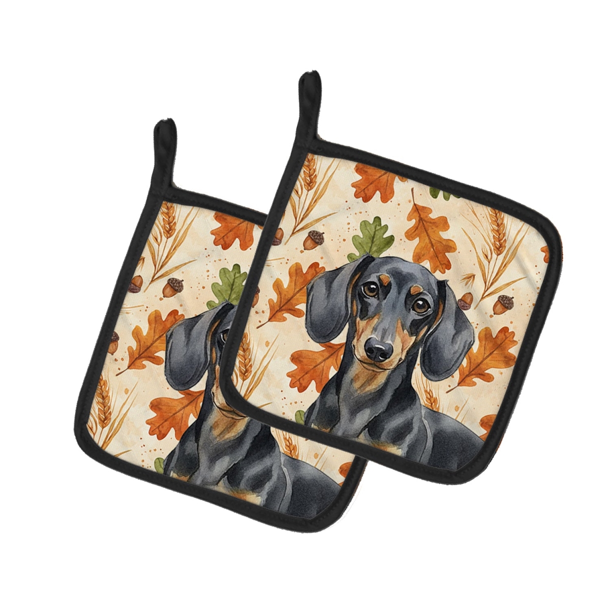Picture of Carolines Treasures WDK7791PTHD 7.5 x 7.5 in. Black & Tan Dachshund Heirloom Fall Pair of Pot Holders